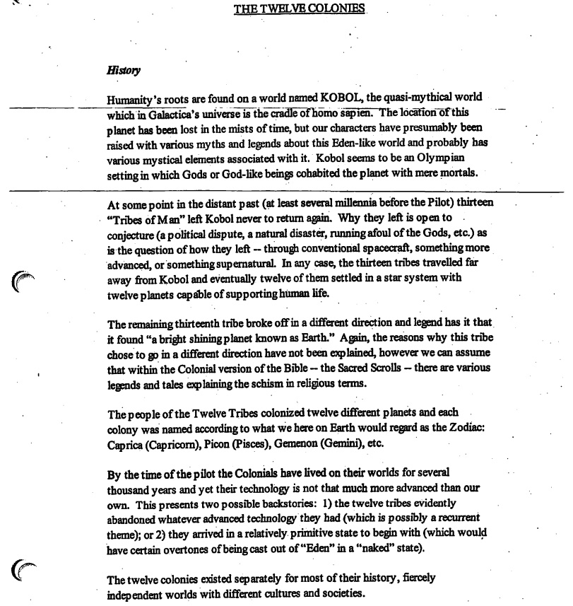 series bible for Battlestar Galactica